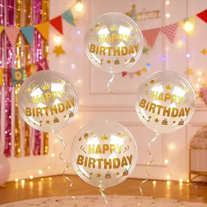 8pcs Birthday Party Balloon Set - Party Decoration, Heart Shaped Clear Transparent Balloon with Golden "Happy Birthday" Stickers, Perfect for Birthday Party Decoration and Anniversary Events, Heart Shaped Balloons