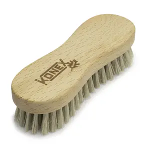 Konex Medium-Stiff Nylon Scrub Brush for Hardwood Floor, Outdoor Surfaces, Carpet - Wooden Handle, Brown
