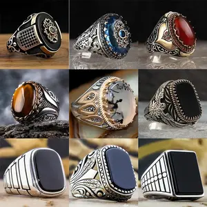 Retro Handmade Turkish Ring For Men Vintage Double Swords Black Zircon Rings Punk Trendy Islamic Religious Muslim Jewelry
