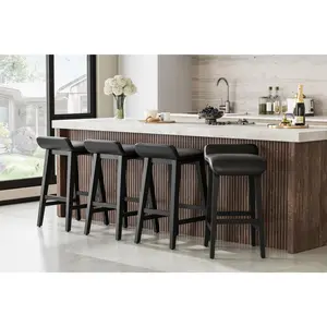 Comfort Wide Seat Bar Stools Set of 4/2 – 26.2'' Sturdy Wood Frame – PU Leather Upholstered, Counter Height, Ideal for Kitchen Island, Bar, Patio – Color: Dark Green &Black