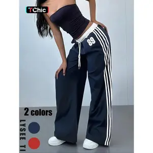 Women's Striped Side Sweatpants, Casual Comfy Wide Leg Trousers for Daily Wear, Ladies Bottoms for All Seasons Pants, Athleisure Style