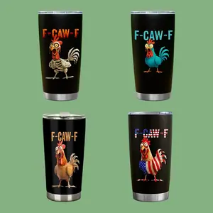 Funny Chicken F-CAW-F 20oz Stainless Steel Tumbler, Rooster Humor Meme & America Flag Pattern Tumbler Gifts for Coworkers Colleagues Workmates on Birthday Halloween Christmas, Coffee Cup For Hot Cold Beverage Tumbler Drinkware Flasks