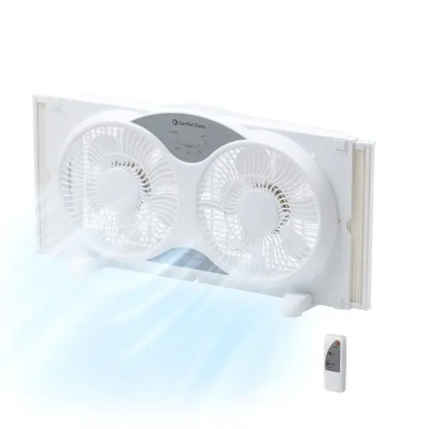 Comfort Zone 9'' Reversible Twin Window Fan with Remote Control, White