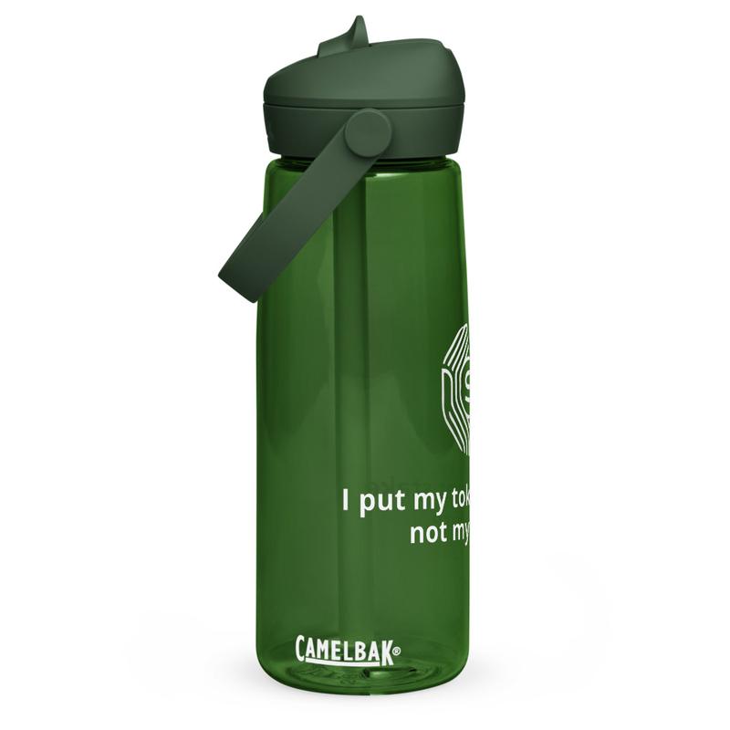 Flip straw I put my tokens at stake water bottle (WHITE DESIGN)