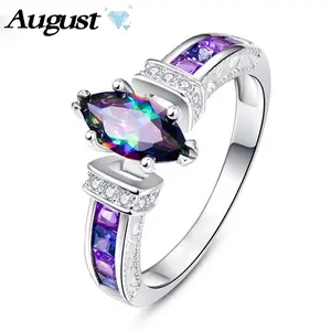 Women's Purple Oval Cubic Zirconia Ring - Purple Crystal Rings, Paved Setting, 7-Color Sparkling Artificial Gems, Sizes 6-10, Gift-Ready Jewelry for Wife (Engagement, Anniversary)