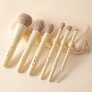 6Pcs Portable Travel Makeup Brush Set - Soft Synthetic Face & Eye Brushes, Silicone Storage Bag Included, Beginner-Friendly Mini Cosmetic Tools for Daily Use