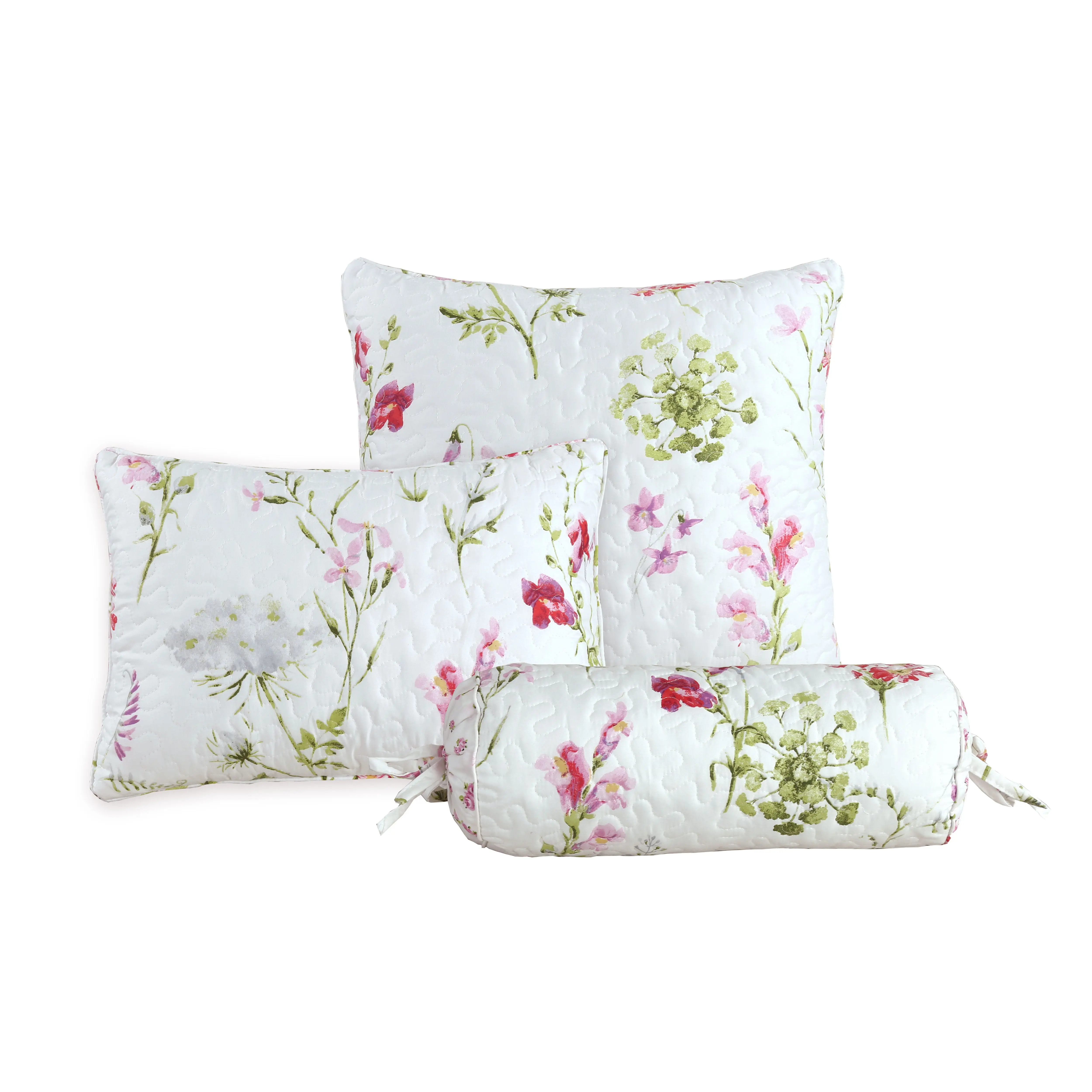 Carlotta Blush Pink-Blue Floral Print Home Decorative Cushion Throw Pillows (Set of 3)