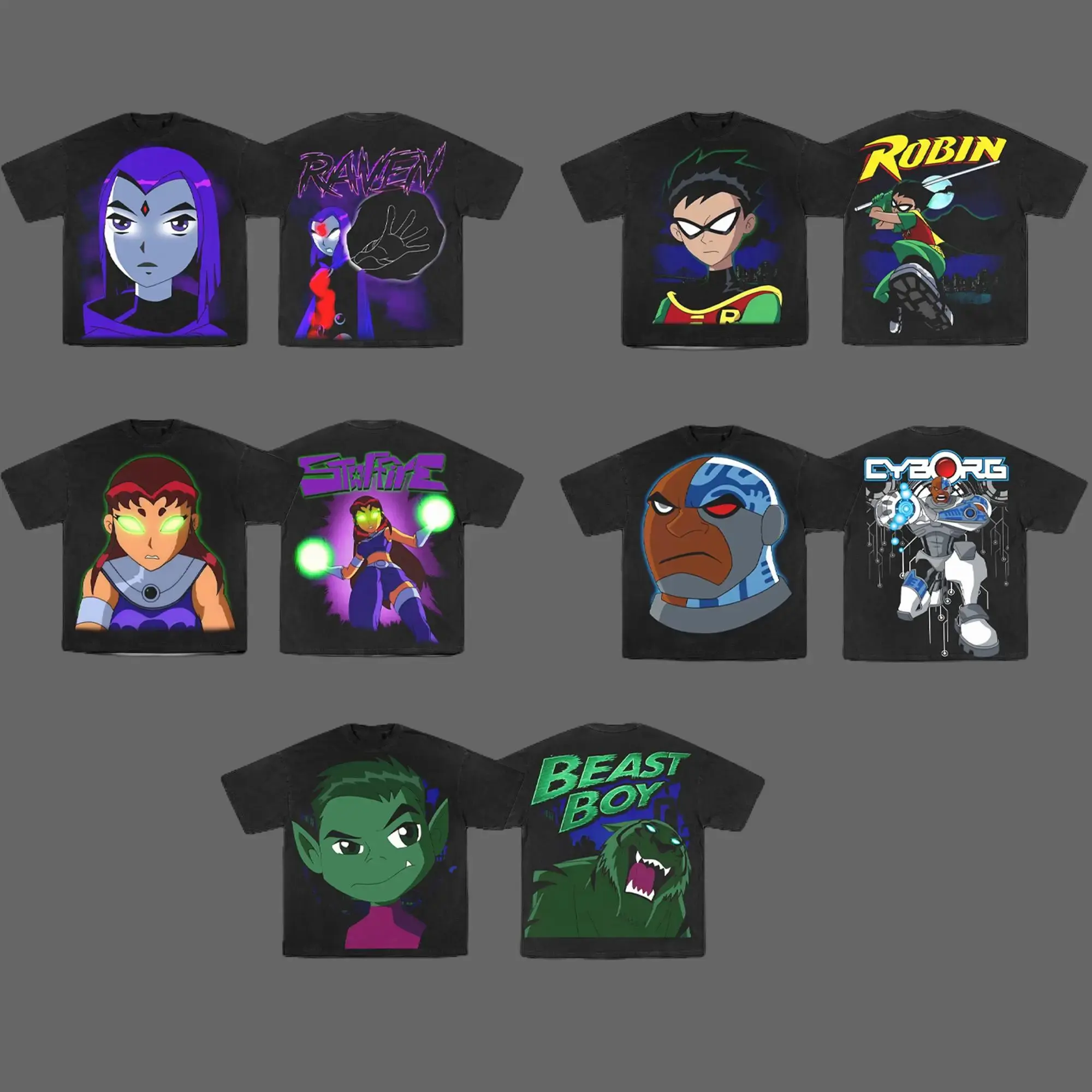 Teen Titans DC Vintage Shirt, Raven Graphic Washed Tee, R0bln Starfire Cyborg Beast Boy Cartoon T Shirt, 2000s Y2K Cartoon Streetwear, Retro Superhero Apparel, Nostalgic Animated Series Merch, Oversized Black Tee Gift For Fans