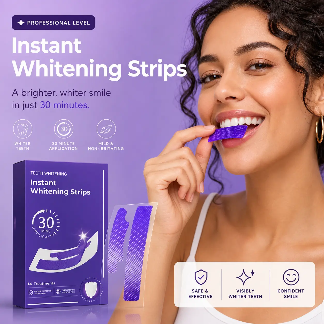 Teeth Whitening Gel Strips - Peroxide-Free, Enamel-Safe for Sensitive Teeth, 7 Gentle Daily or 21 Intensive Sessions, Coffee Stain Removal, No Irritation, Easy Rinse, Whitening Strips for Unisex Adults to Boost Smile Confidence pain