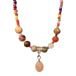 Colorful Seabead and Crystal Stone Necklace 25 Inches with Two Random crystal stone Pendants
