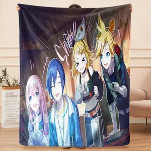 Hatsune Miku Creative Flannel Blanket, Suitable for Sofa, Bed, Camping or Travel, Four Seasons Decor, Soft and Comfortable Home Decor Gift, Ideal Gift for Women and Men, Multiple Sizes, Suitable for Halloween, Thanksgiving, Christmas