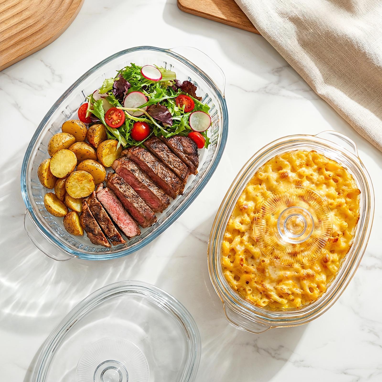 Glass Baking Dish with Lid Set, Casseroles with Glass Lids, 61oz, 95oz, Oven & Microwave Safe, Versatile Deep Glasses Food Container for Baking, Cooking; with Ideal for Desserts, Chicken, Pasta, for Holidays
