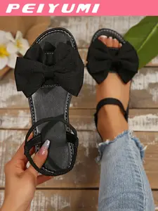Women's Cute Bowknot Design Flat Sandals, Casual Versatile Flat Sandals for Summer Beach Vacation, Fashionable All-match Sandals for Daily Life
