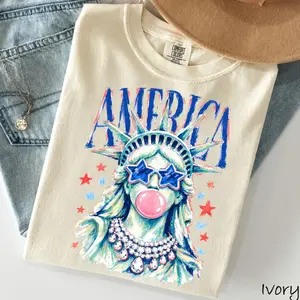 Comfort Colors America Statue of Liberty Blowing Bubble Gum Shirt, 4th of July Shirts, 250th Anniversary Shirt, Independence Day Tee