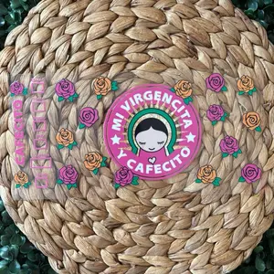 Mi Virgincita y Cafecito UVDTF CUP WRAP with Vibrant Rose Accents and Classic Logo
