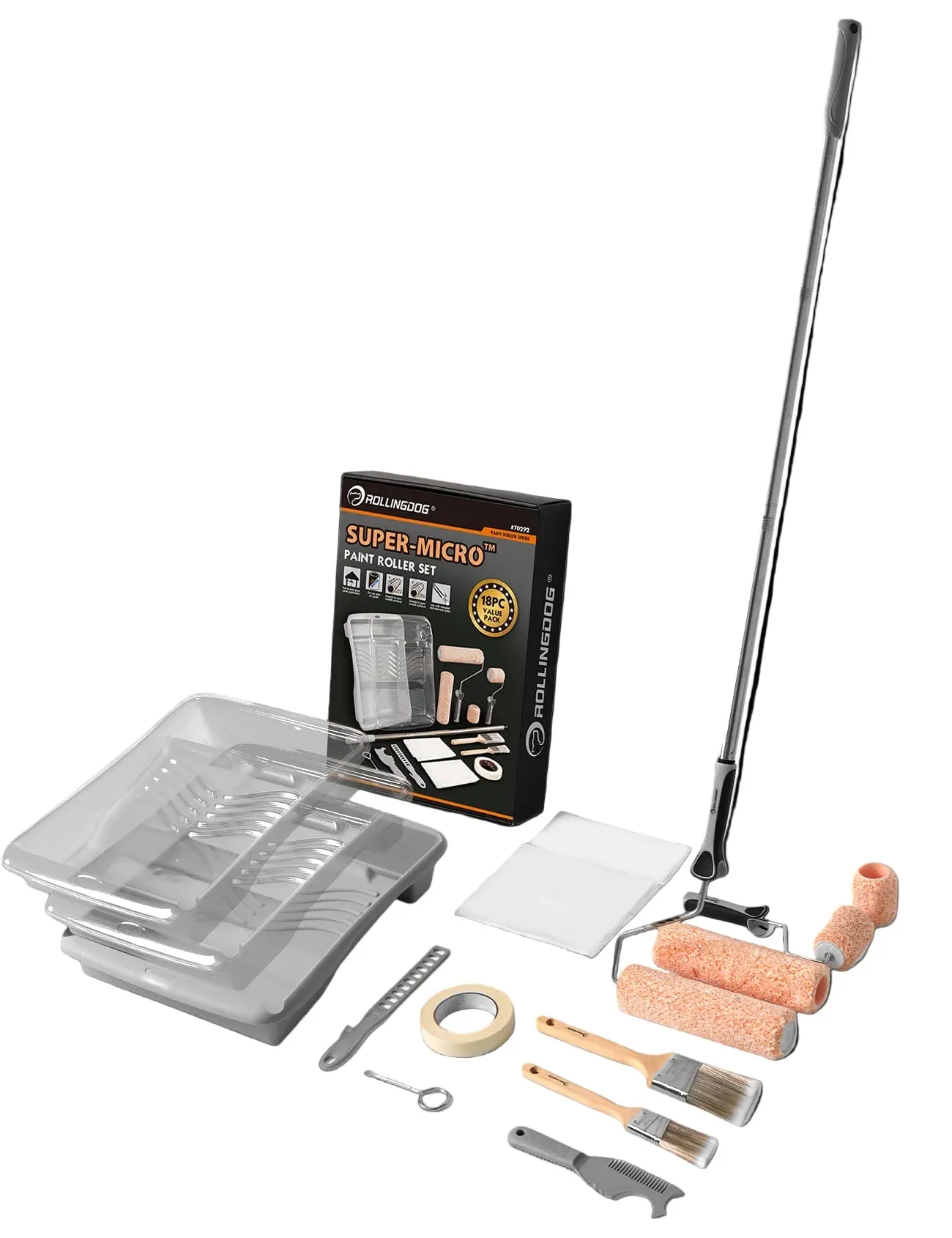 SUPER-MICRO™ 18PC Paint Roller Set – Complete Painting Kit with Brushes, Rollers & Accessories