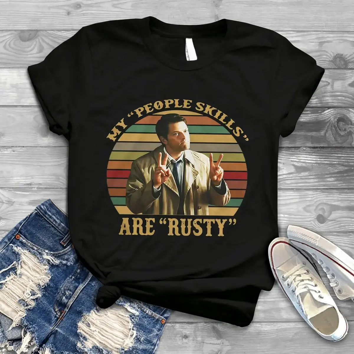 Castiel Supernatural My People Skills Are Rusty Retro Shirt, Fashion Cotton, Full Colors, Full Sizes, For Men, For Women Lightweight Relaxed Tee for Men & Women