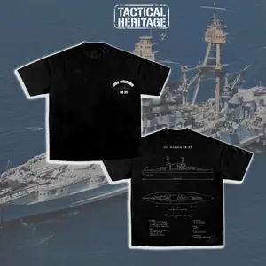 Tactical Heritage USS Arizona BB-39 Battleship Blueprint Double-Sided T-Shirt, USMC Military Shirt, Vintage Pearl Harbor Warship Graphic Tee, Retro Naval Memorial Streetwear, Heavy Cotton Tactical Collection, Gift for Men