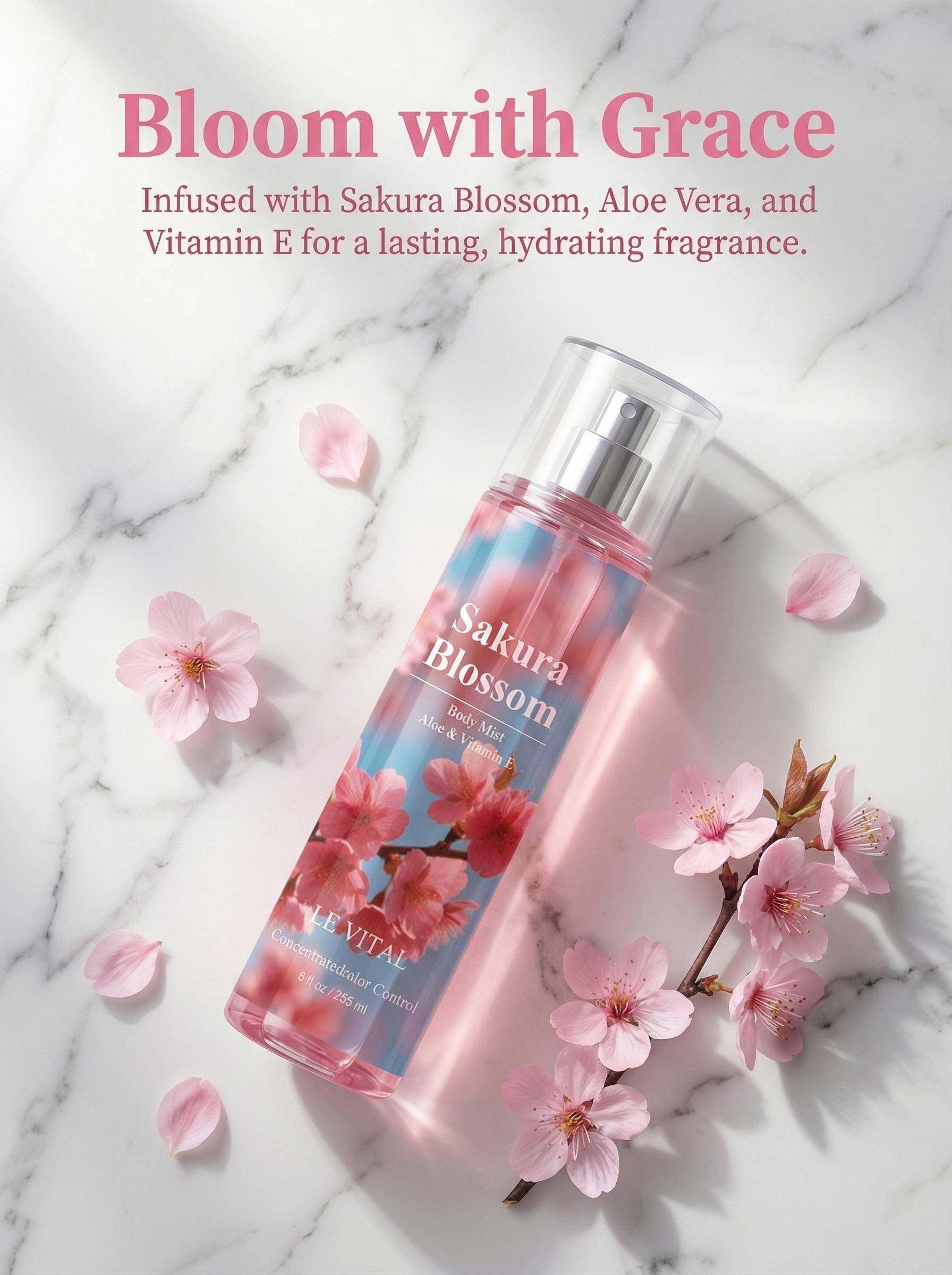 Le vital Sakura Scent Body Mist for Women | 2.5 fl oz / 75ml | Crafted for Special Occasions, This Soft and Captivating Scent Is a Must-Have for Dates and Parties