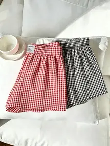 2-Pack Women's Plaid Short Pants, Loose-Fit Elastic Waist Casual Shorts, Comfortable Home Wear for Daily & Sleep, Fashionable Loungewear, Nightwear