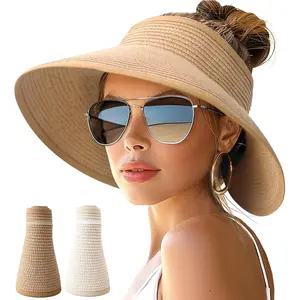 Women's Foldable Wide-Brimmed Straw Hat - Open-Top Sun Hat for Beach Vacations and Outdoor Activities, Foldable Hats, Wide-Brimmed Straw Hats