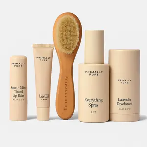The Clean Beauty Bundle from Primally Pure - Includes Lip Oil, Facial Dry Brush, Everything Spray, Lavender Deodorant & Rose Mint Tinted Lip Balm for Hydration & Repair