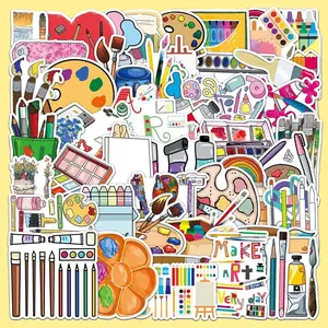 Painting Tool Series Sticker, 50pcs/set Colorful Art Tool Pattern Decorative Sticker, DIY Decals for Water Bottle, Laptop, Phone Case, Scrapbooking, Sticker Packs