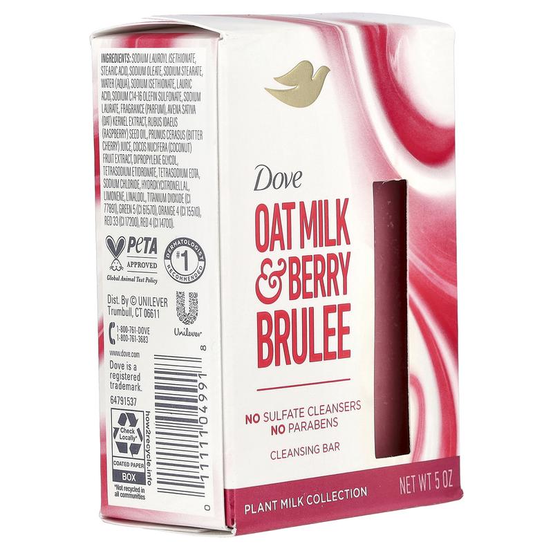 Dove Plant Milk Cleansing Bar Soap, Oat Milk & Berry Brulee, 5 oz