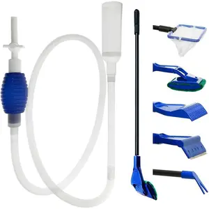 Aquarium Fish Tank Cleaning Kit Tools Algae Scrapers Set 5 in 1 & Fish Tank Gravel Cleaner - Siphon Vacuum for Water Changing and Sand Cleaner (Cleaner Set),Hand Tools Kits,Springtok