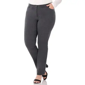 Rekucci Curvy Woman  Straight Leg Pants with Stretch Waist and Pockets - Charcoal, 20