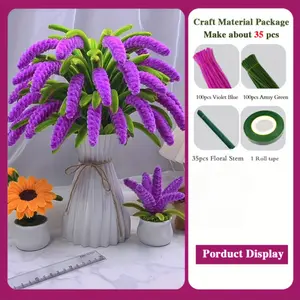 236-piece lavender and wheat stalk pipe cleaning stick set, including 35 flower stems, 1 roll of tape, 200 pipe cleaning sticks - upgraded DIY craft kit, suitable for graduation gifts, home decoration, and holiday giveaways, purple-blue