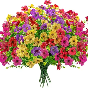12/16/28 Bundle Outdoor Artificial Flowers, Decorative Flowers Bouquet, UV Resistant Fake Plants for Spring Summer Decor, Ideal for Porch Balcony Garden Decoration