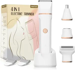 4-in-1 Electric Bikini Trimmer for Women - Painless Electric Razors for Facial/Body/Armpit/Pubic Hair, IPX7 Waterproof Replaceable Shaver Head & Nose Hair Trimmer for Travel, Gifts for Girlfriend Wife