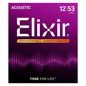 Elixir 16052 Acoustic Guitar Strings Phosphor Bronze w/ Nanoweb Coating - Light 12-53