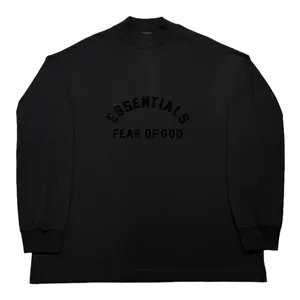 Menswear Fear of God Essentials Heavy Jersey Crewneck Longsleeves Top, Casual Street Fashion Men's T-Shirt, Jet Black