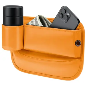 Car Seat Gap Filler Organizer, Leather Car Seat Gap Filler Storage Box with Cup Holder, Front Seat Storage Organizer, Car Accessories Universal Fit(Yellow)