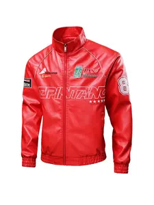 Men's Spring Fall New Stylish Motorcycle Racing Jacket, Long Sleeve Loose Fit All over Print, Sporty Trendy Outerwear