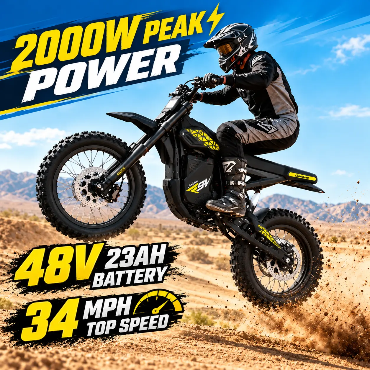 LF03 Adult Electric Bike - 2000W Peak Power, 48V 23Ah Removable Battery, 34MPH Max Speed, 20.4"x4.0" Fat Tire Full Suspension E-Bike for Sports & Outdoor Cycling