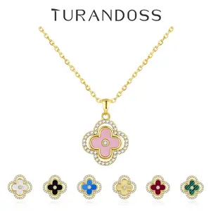 Turandoss Lucky 4-leaf Clover Necklace — CZ Sparkle, 14K Gold Plated, Valentine’s Gift for Women