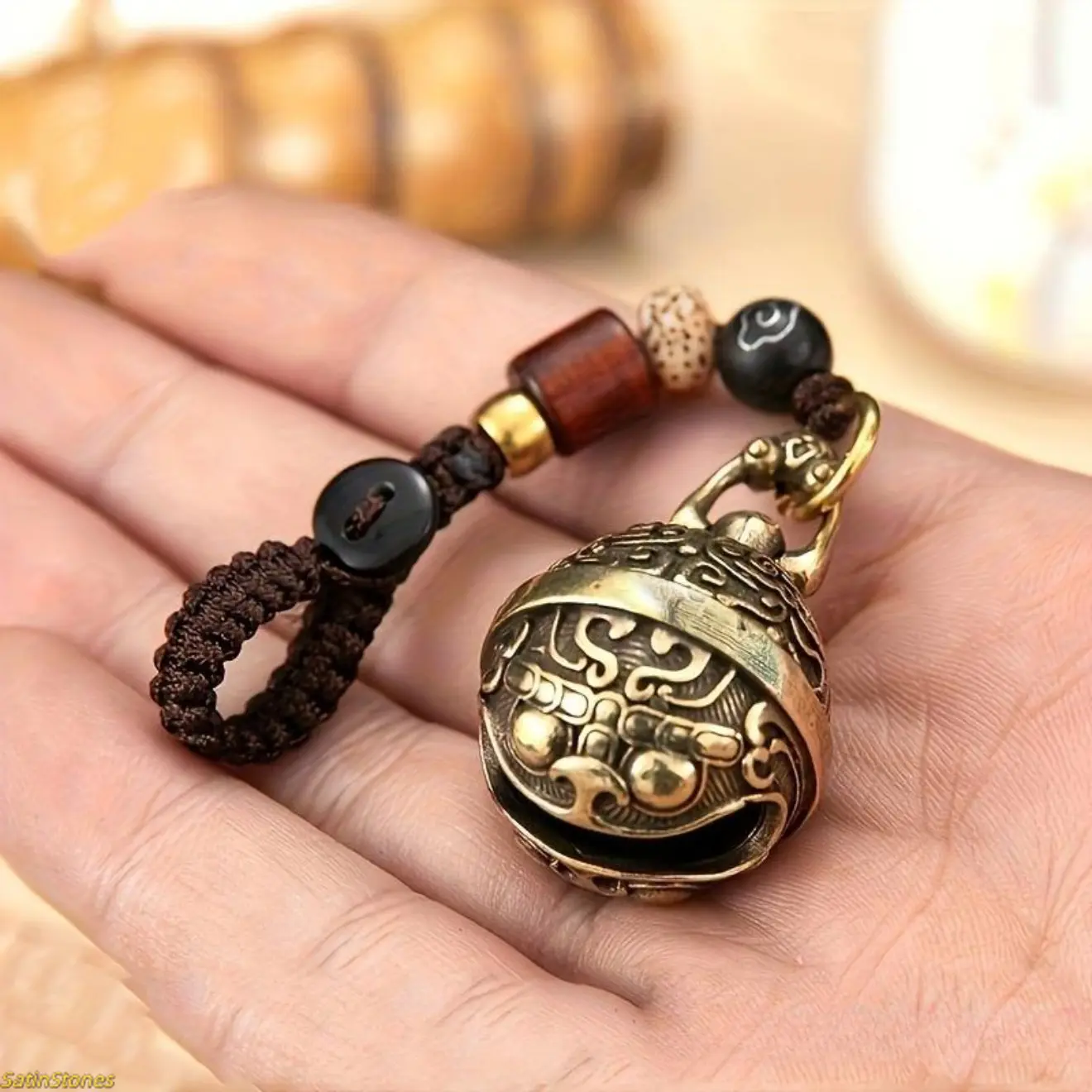 Vintage Copper Bell Keychain - Handmade Artisan Bag Charm, Brass Keyring with Drawstring Pendant, Retro Craft Design, Durable Metal Construction, Casual Fashion Accessory for Daily Key Organization, Handmade Keychains, Bag Charm Keychains