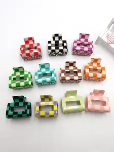 2 Pack Acrylic Hair Clips, Plaid Pattern, Casual Style, Small Size 5cm, Elegant Design, Suitable for Daily Wear, All Seasons