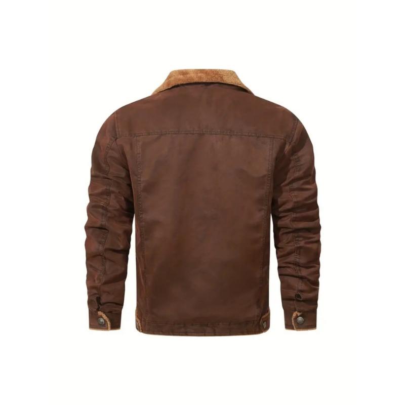 Warm fleece bomber jacket, men's casual roll-lapel button-down jacket jacket for autumn and winter