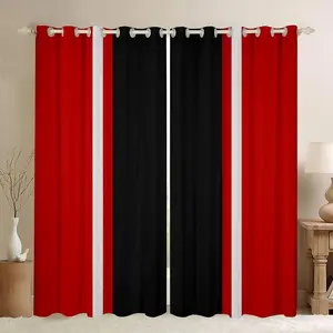 Red and Black Living Room Curtains, Strip Lines 30%-50% Blackout Curtains,(2 Panels,38 x 45 Inch) Darkening Drapes,Abstract Window Treatments
