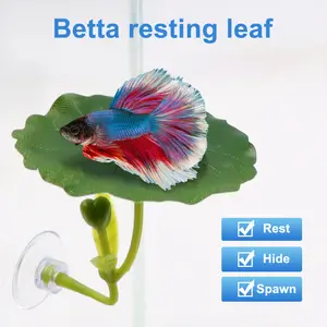 1Pc Green Leaf Betta Fish Hammock Stress-Reducing Aquarium-Safe Decor with Strong Suction Cup Fake Plant Fish Tank Decoration