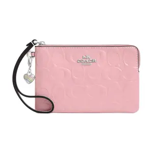 Coach Heart-Shaped Charm Silver Metal Finish Patent Leather Pink Women's Coin Purse