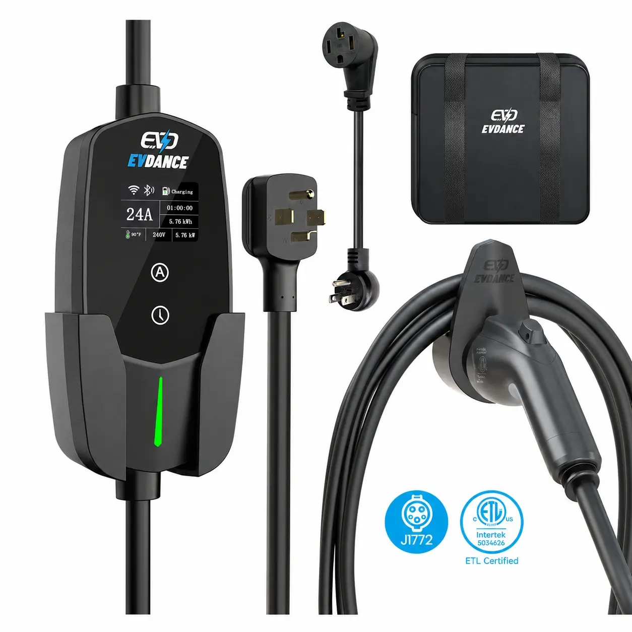 EVDANCE Level 2 NEMA 14-30 24A J1772 Portable EV Charger | ETL Certification seal driver