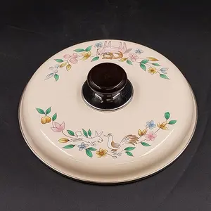 International Heartland Saucepan Lid 9"OD Enamelware Pot Cover Floral Black Knob