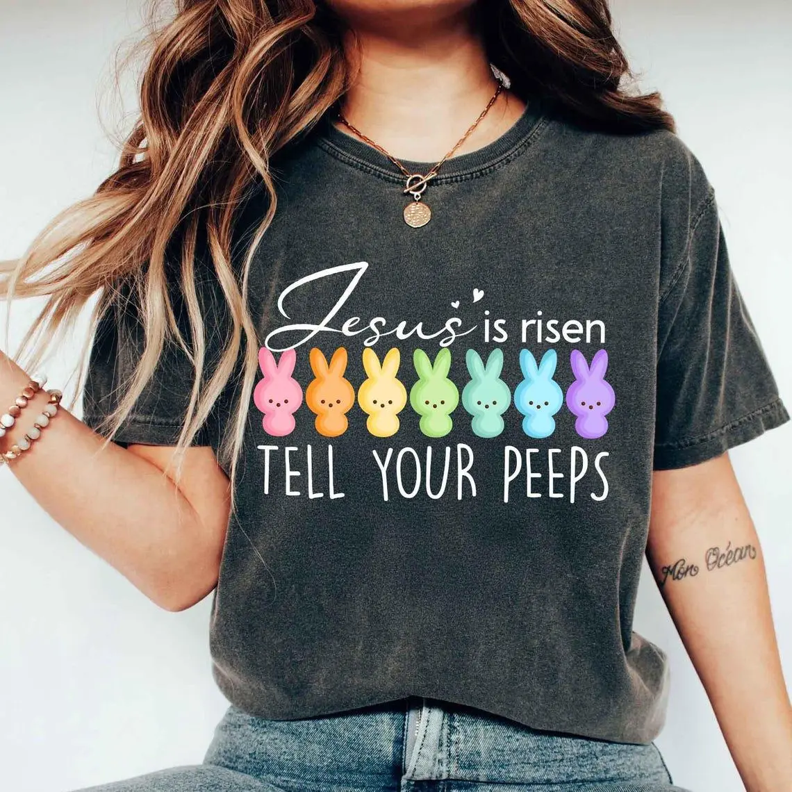 Jesus is Risen Tell Your Peeps Shirt, Christian Shirts, Easter Jesus shirt, Cute Bunny Easter shirt, Easter Girls Outfit
