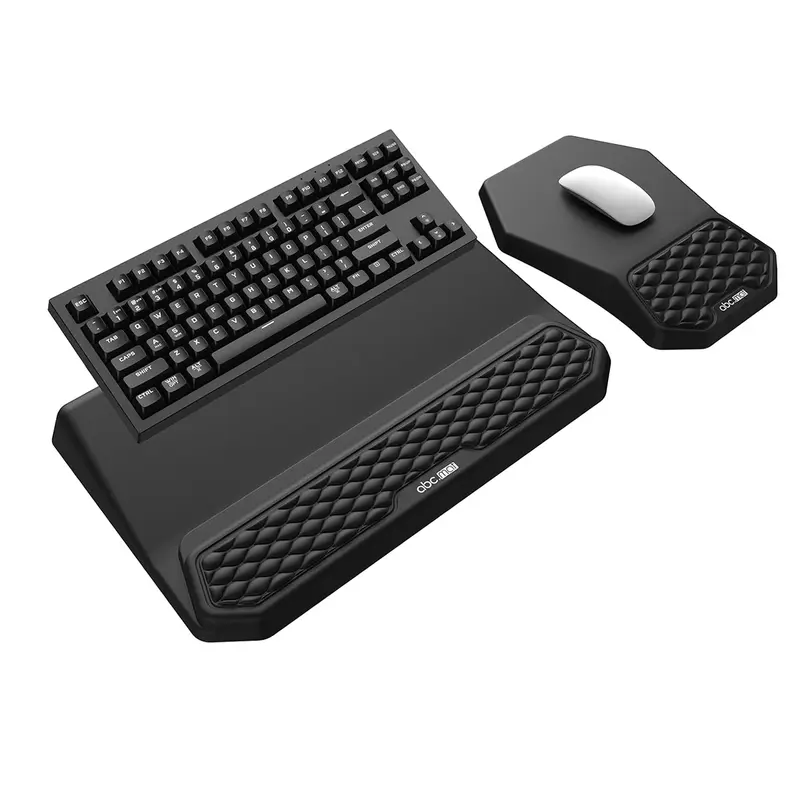 3-in-1 Ergonomic Keyboard-Mouse Stand Set with Wrist Rest, Mouse Pad, Massage Memory Foam, Breathable Design, Dual-Angle Typing (2 Angles), Non-Slip PU Base Riser for PC Gaming Pain Relief & Blood Flow Improvement