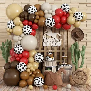 173PCS Western Cow Balloon Garland Kit Red, Brown, Nude & White Balloons for Rodeo Party Decor